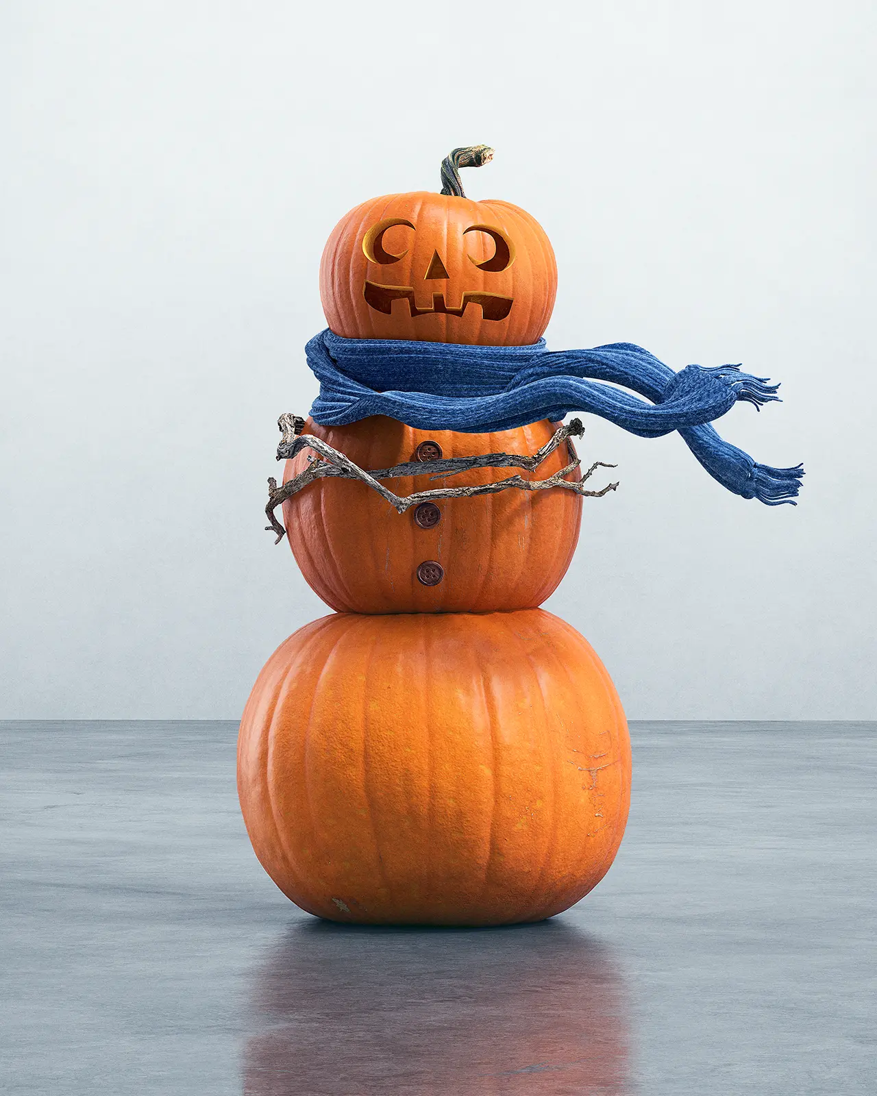 CGI rendering of pumpkin snowman for Audi. High-end retouch and digital imaging for global brands by Pierre Bourjo.