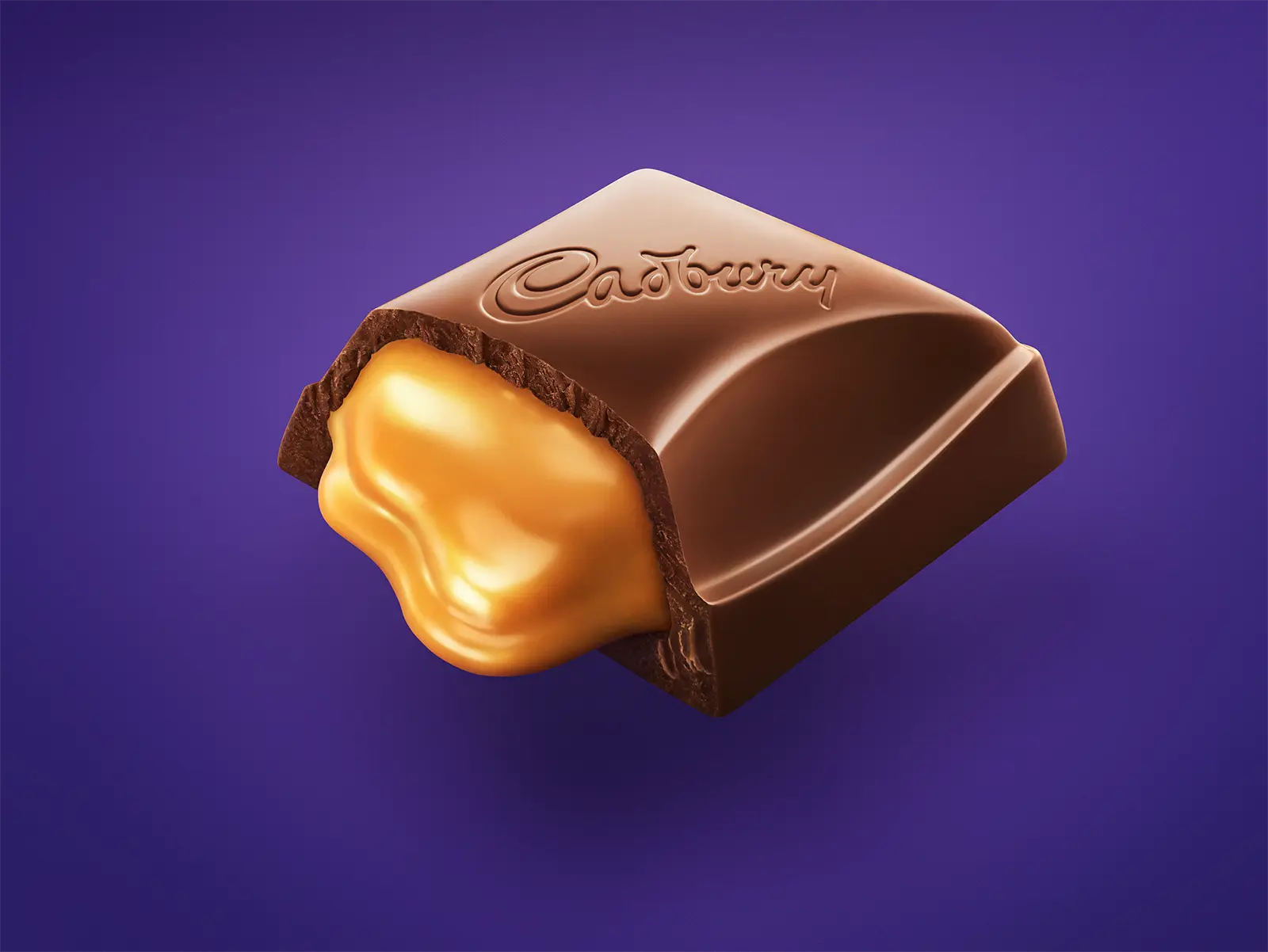 CGI rendering of Cadbury Caramilk chocolate. Digital craft committed to giving pixels a pulse: Pierre Bourjo.