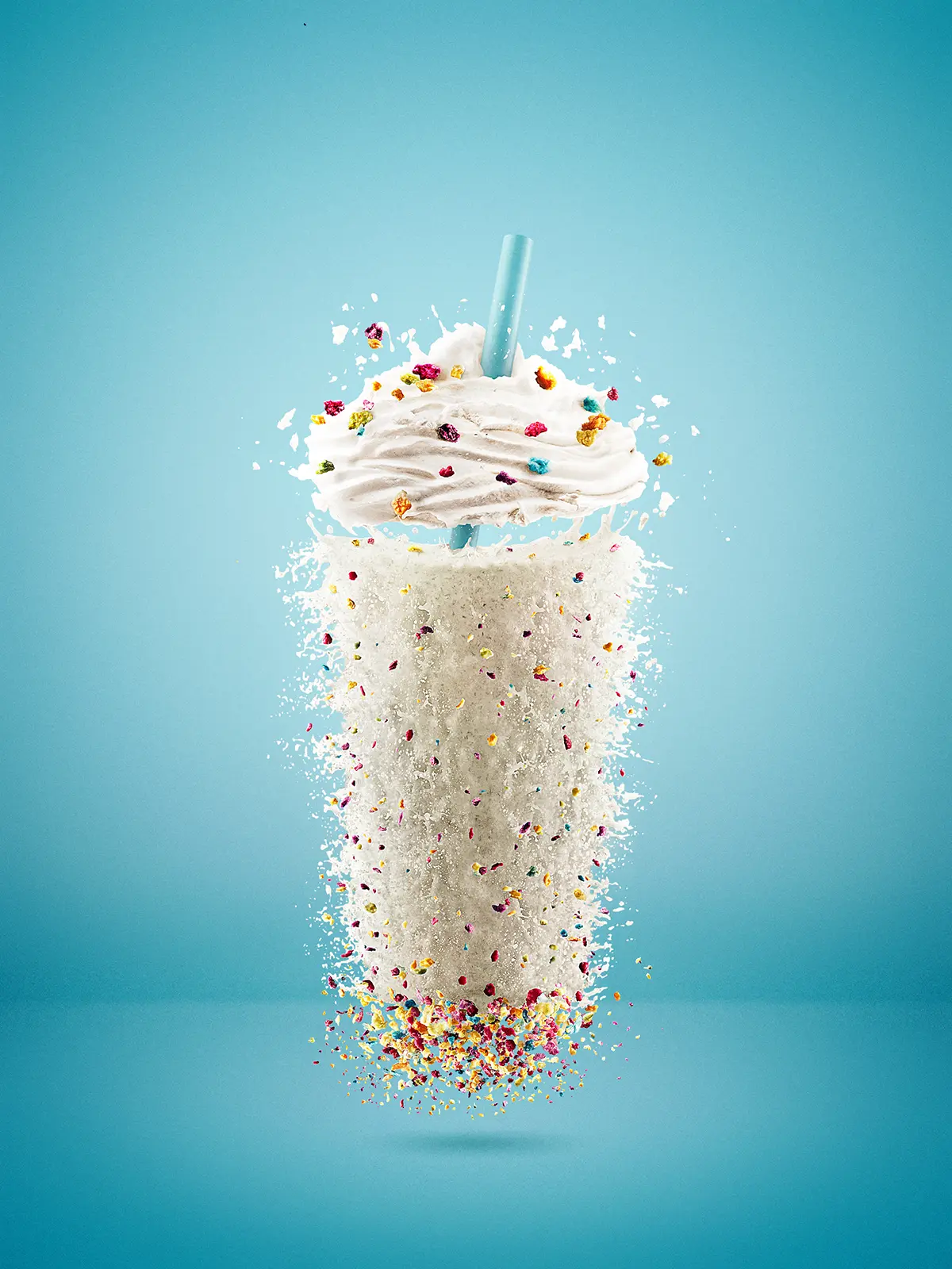 Digital imaging and compositing of milkshakes splashes and dynamic ingredients for Caribou. Complex CG lighting and material development by Pierre Bourjo.