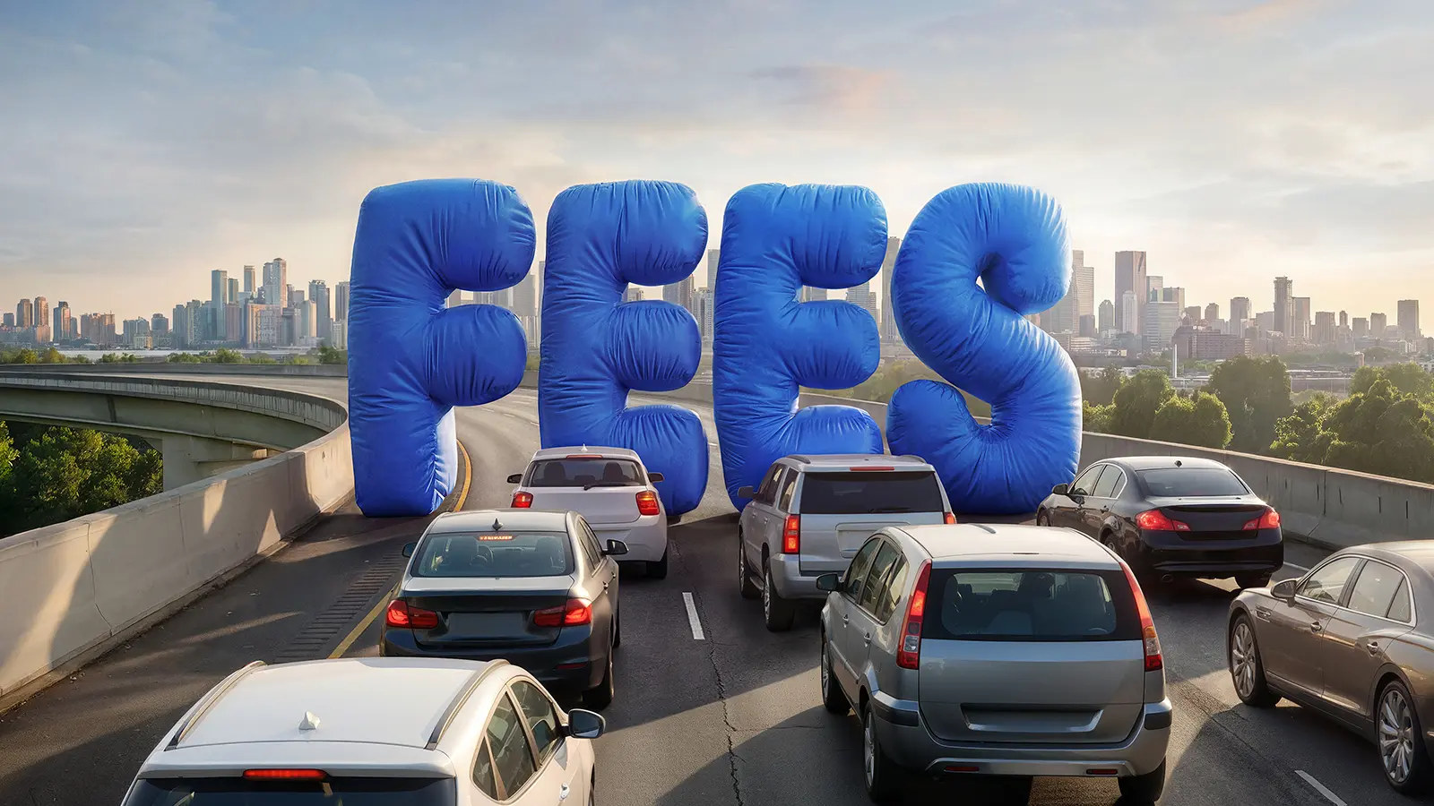 CGI inflated typography, physics-driven simulations, and photorealistic digital imaging for EQ Bank's advertising campaign. Hyper-realistic balloon-style letters forming FEES in English, and FRAIS in French, were crafted to dramatically inflate, float, and interact against authentic urban photographic backgrounds—delivering a playful yet sharp message of zero banking costs. The concept extended into looping animated versions of the inflated letters, while custom designs inspired large-scale 3D-printed replicas placed strategically in downtown parking lots, turning the digital idea into tangible, eye-catching real-world installations. Executed by Pierre Bourjo, a Toronto-based talent with worldwide recognition.