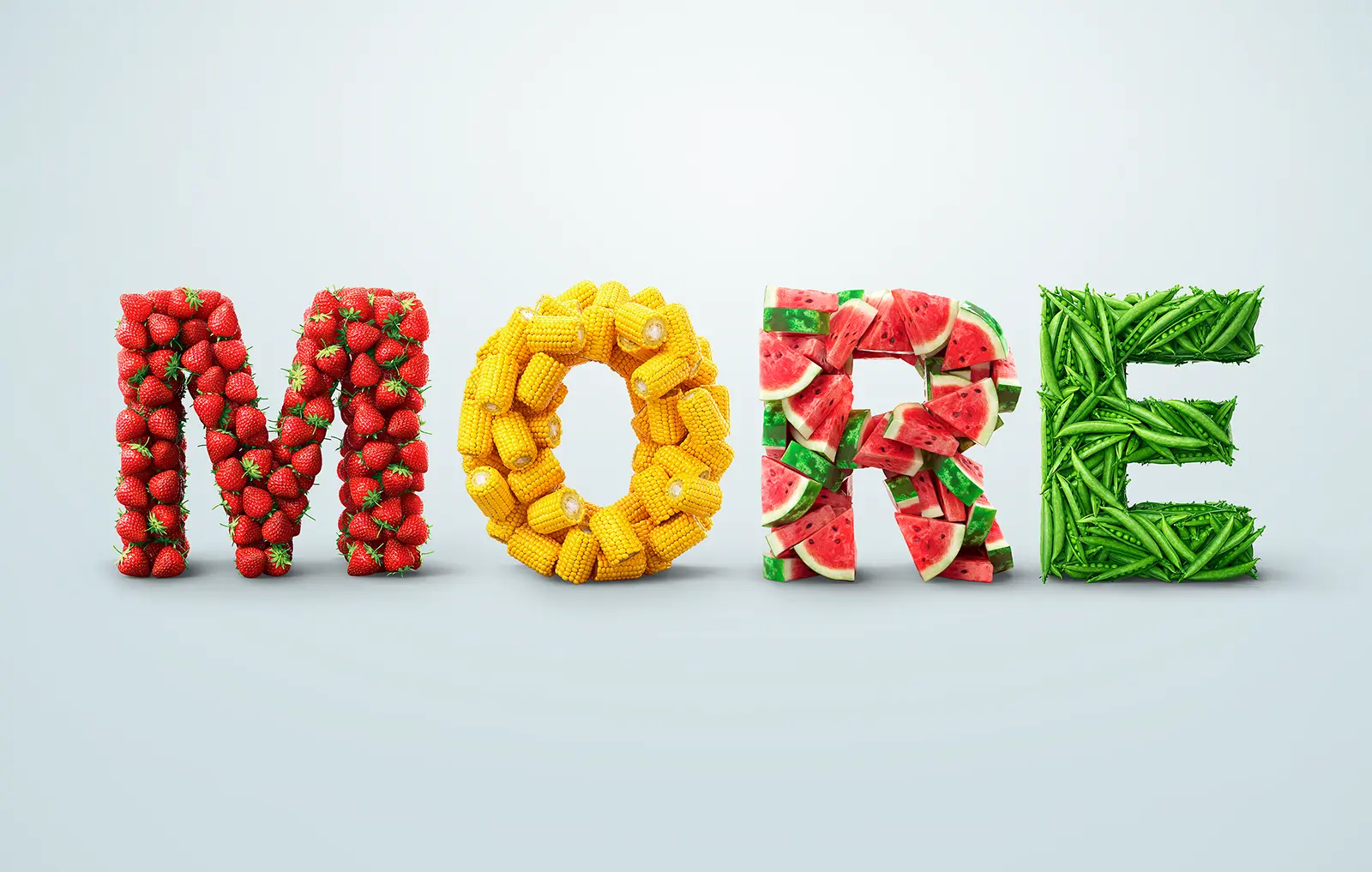 CGI typography made of food items for Food Basics advertising campaign. Innovative CGI and visual storytelling by Pierre Bourjo Imaging.
