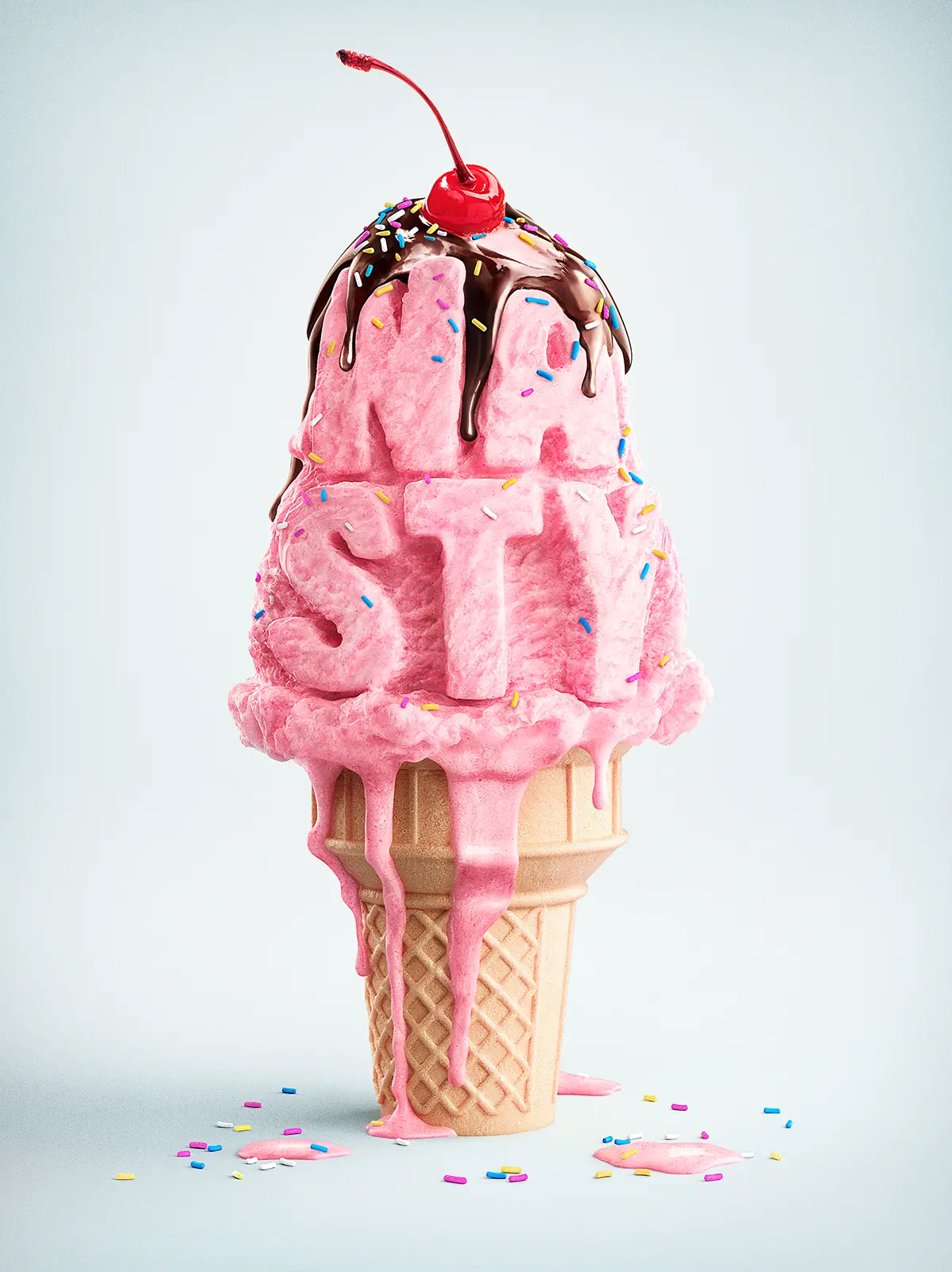 CGI renering of Nasty ice cream cone. Premium retouching and 3D illustration from Pierre Bourjo's Toronto studio.