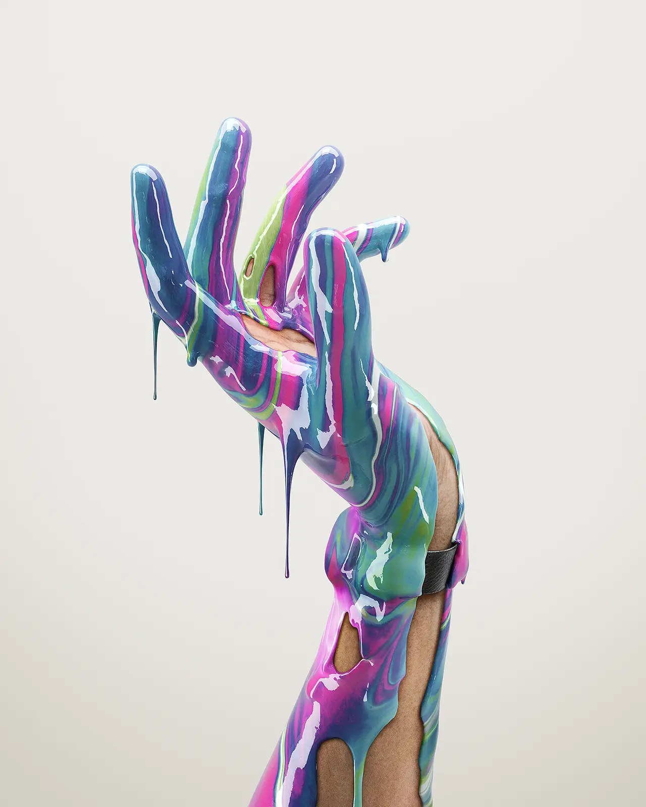 CGI rendering of colouful dripping liquids for TSA. Intricate 3D illustration and CG rendering by Pierre Bourjo.