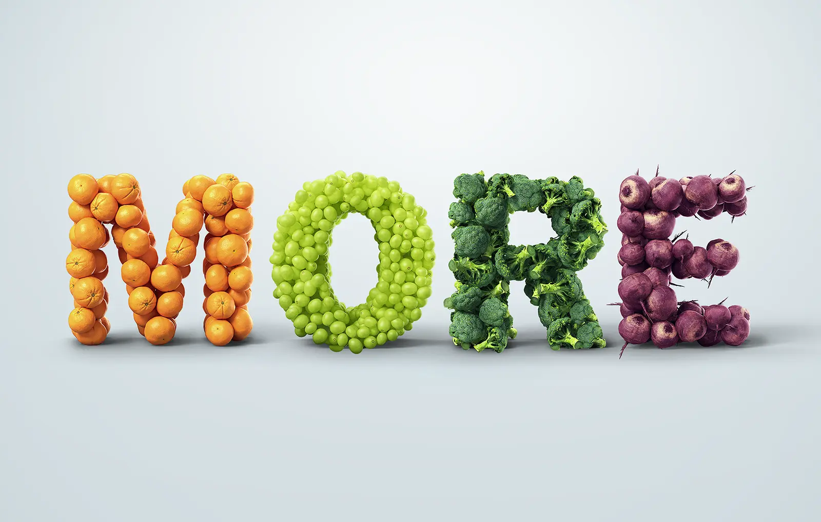 CGI typography made of food items for Food Basics advertising campaign. Innovative CGI and visual storytelling by Pierre Bourjo Imaging.