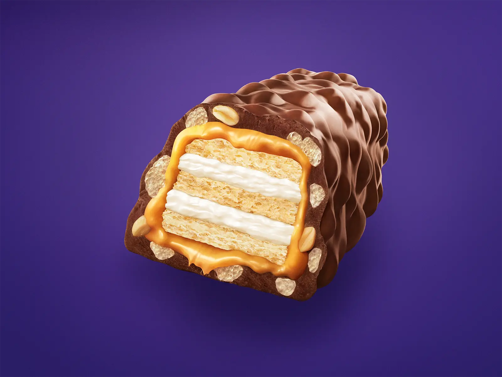 CGI rendering of Cadbury Caramilk chocolate. Digital craft committed to giving pixels a pulse: Pierre Bourjo.