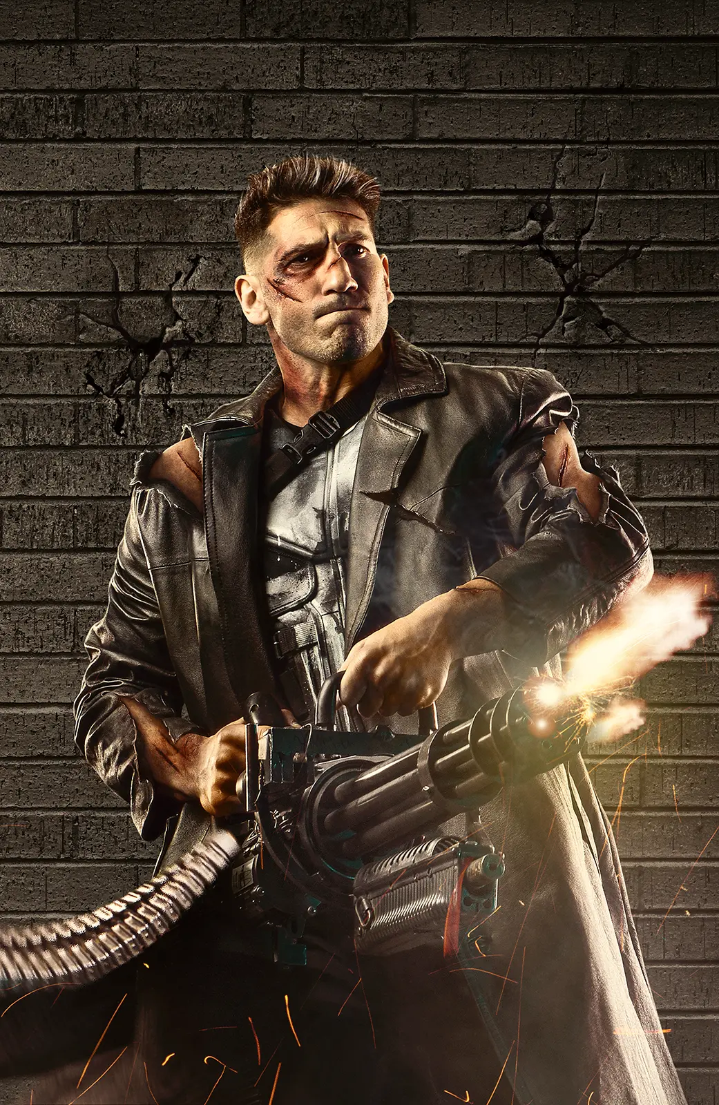 Netflix and Marvel's Daredevil interactive social media billboard in which we were commissioned to illustrate hero battle cuts, bruises, torn fabrics and brick wall damage. Each stage were added to the billboard daily during the campaign based on fan votes. Fans could hashtag the hero they wanted to win and watch the others bleed. #Daredevil #Elektra #Punisher CGI production for advertising and packaging by Pierre Bourjo.